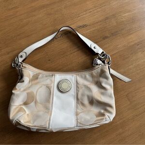Coach F19218 Signature Beige Signature Stripe Demi Handbag Purse! MSRP $178